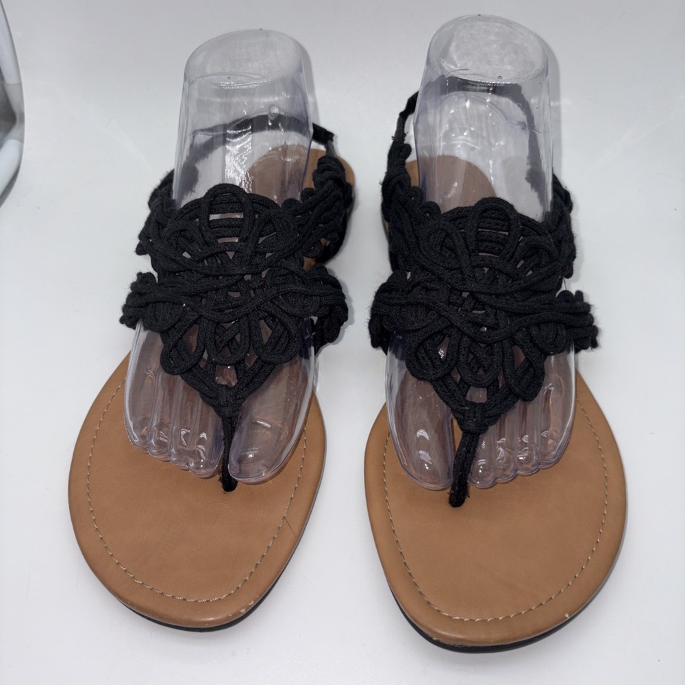 American‎ Eagle Women's Black Macrame Thong Sandals, 10, Boho Hippie